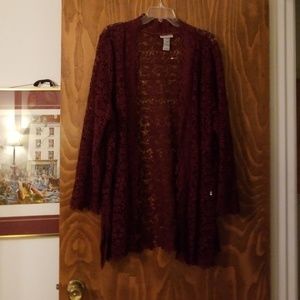Catherine's cranberry colored lace jacket